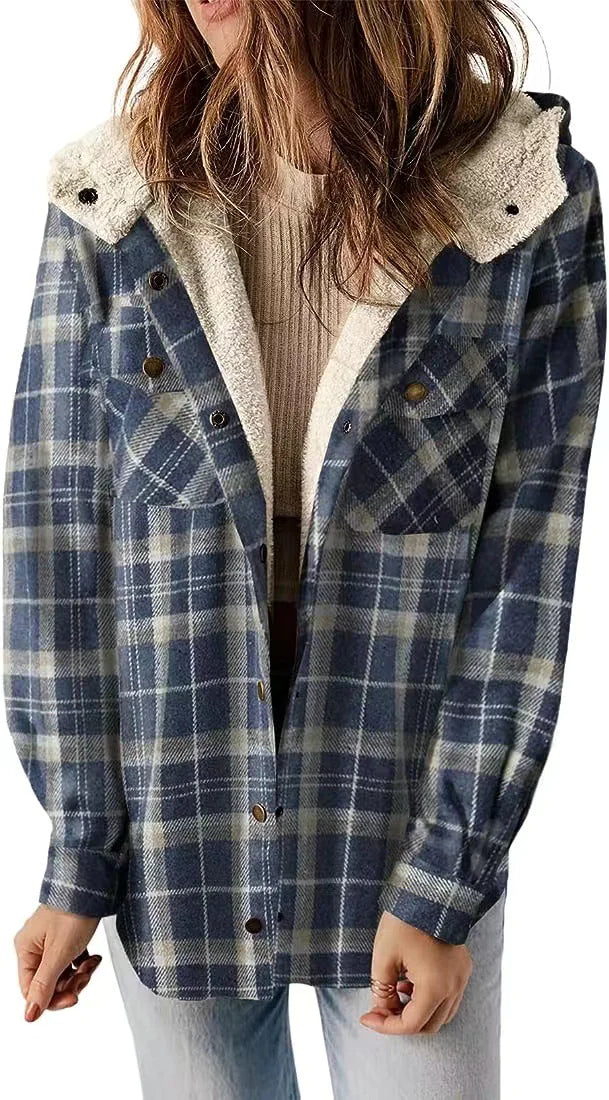 Cozy Plaid Hooded Wool Coat with Fleece Lining - D N A WeaDWeaR