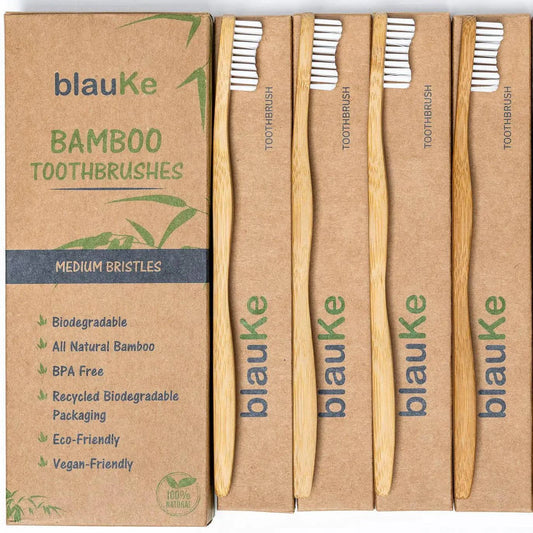 Bamboo Toothbrush Set 4-Pack - Bamboo Toothbrushes with Medium Bristles for Adults - Eco-Friendly, Biodegradable, Natural Wooden Toothbrushes - D N A Fitness&Beauty