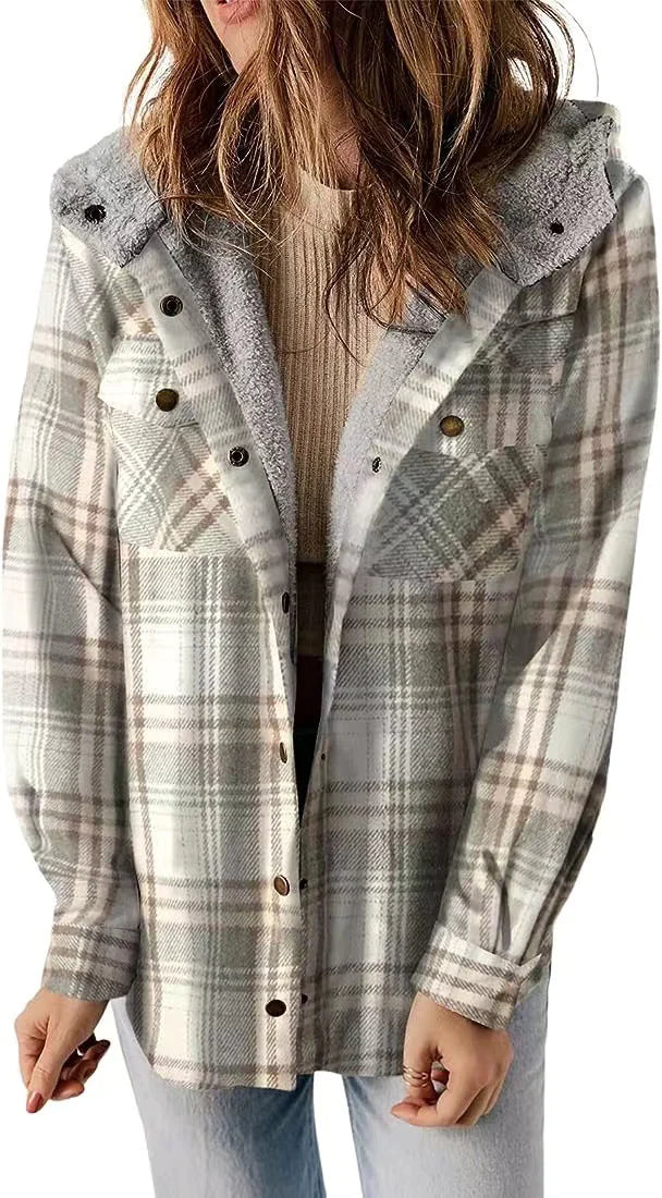 Cozy Plaid Hooded Wool Coat with Fleece Lining - D N A WeaDWeaR