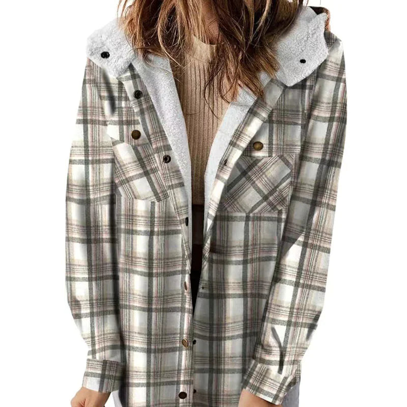 Cozy Plaid Hooded Wool Coat with Fleece Lining - D N A WeaDWeaR